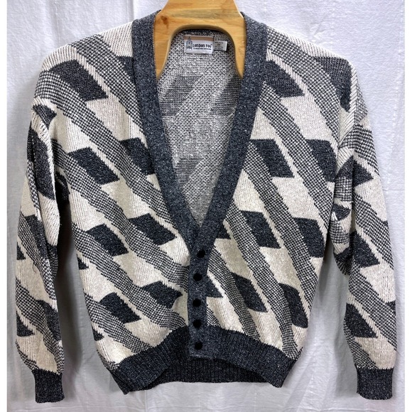 Vintage London Fog Coogi-Style Cardigan Sweater Men's 2X USA Made Geometric - Picture 1 of 7